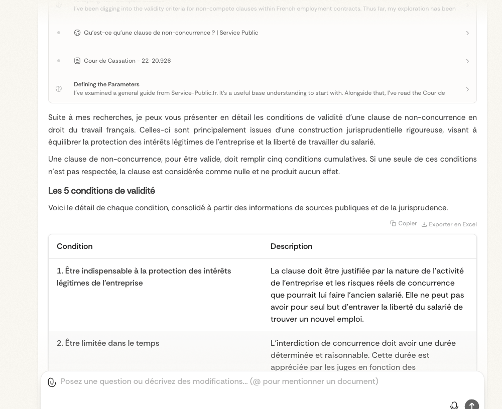 Response detail with citations and table