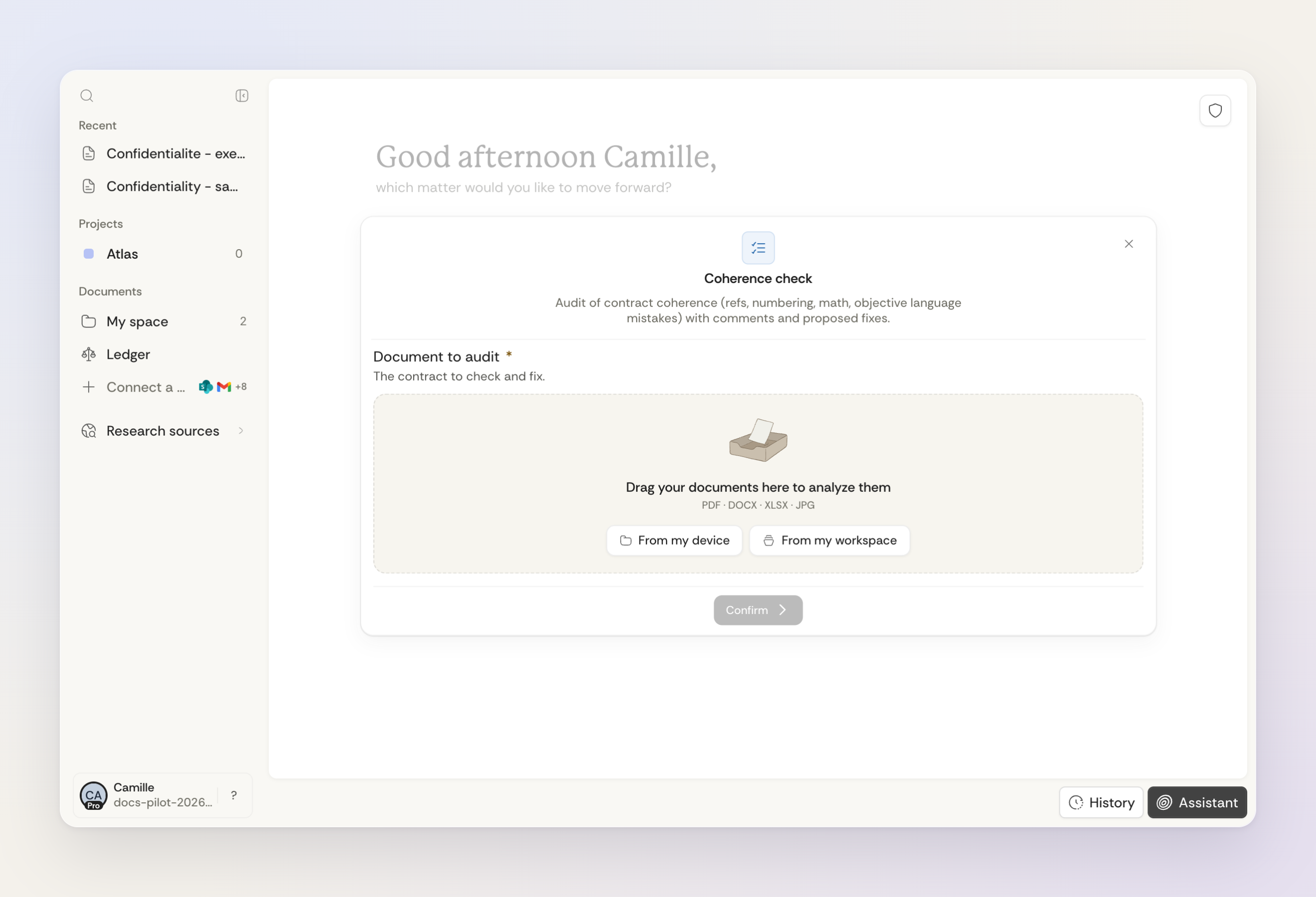 Coherence check: add the required document before confirming.