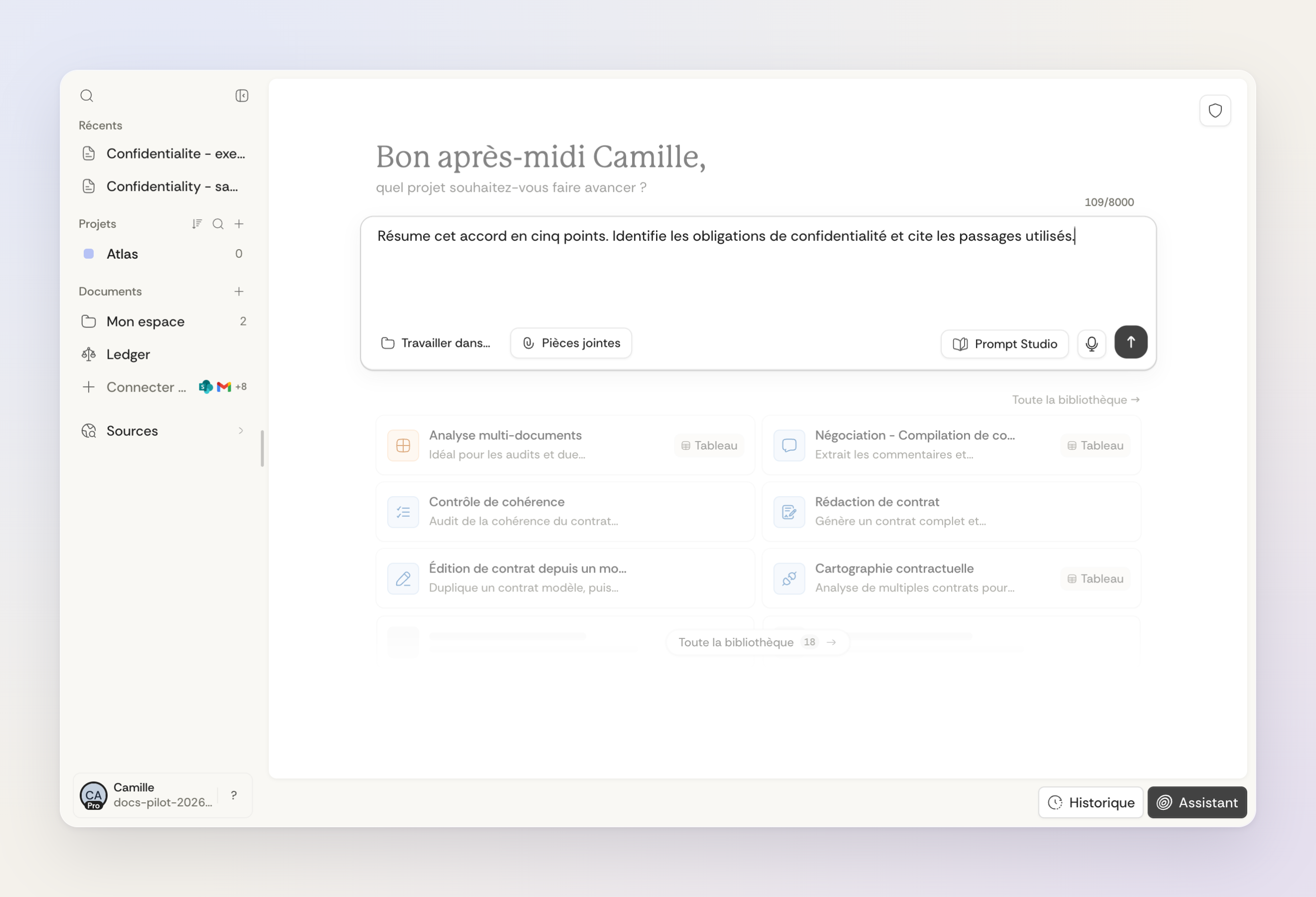 Préparez votre demande : objectif, contexte et format attendu. Exemple non envoyé.